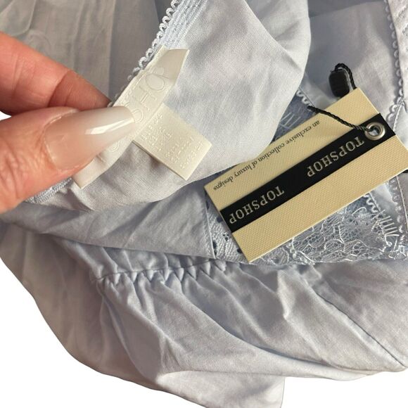 TOPSHOP US 12 Romper Lounge Lace Trim Vneck Blue NWT One Piece Thin - Picture 3 of 13